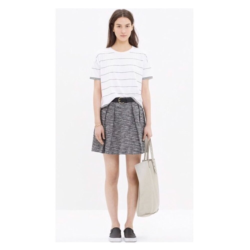 Madewell Textured 2 Hidden Pockets Pleated Flare Mini Skirt Gray White 4